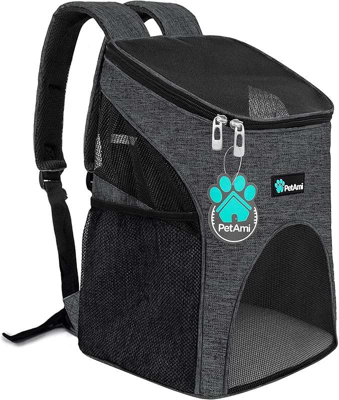 PetAmi Small Dogs and Cat Backpack Carrier, Airline Approved Pet Backpack Carrier, Ventilated, Safety Strap, Buckle Support Designed for Hiking Travel Camping Outdoor, Max 18 lbs (Dark Gray)