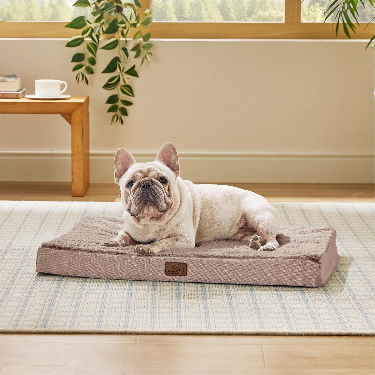 Bedsure Dog Bed Medium Size Dog - Orthopedic Flat Puppy Beds with Removable Washable Cover, Egg Crate Foam Pet Mat, Suitable for Pet Up to 35 lbs