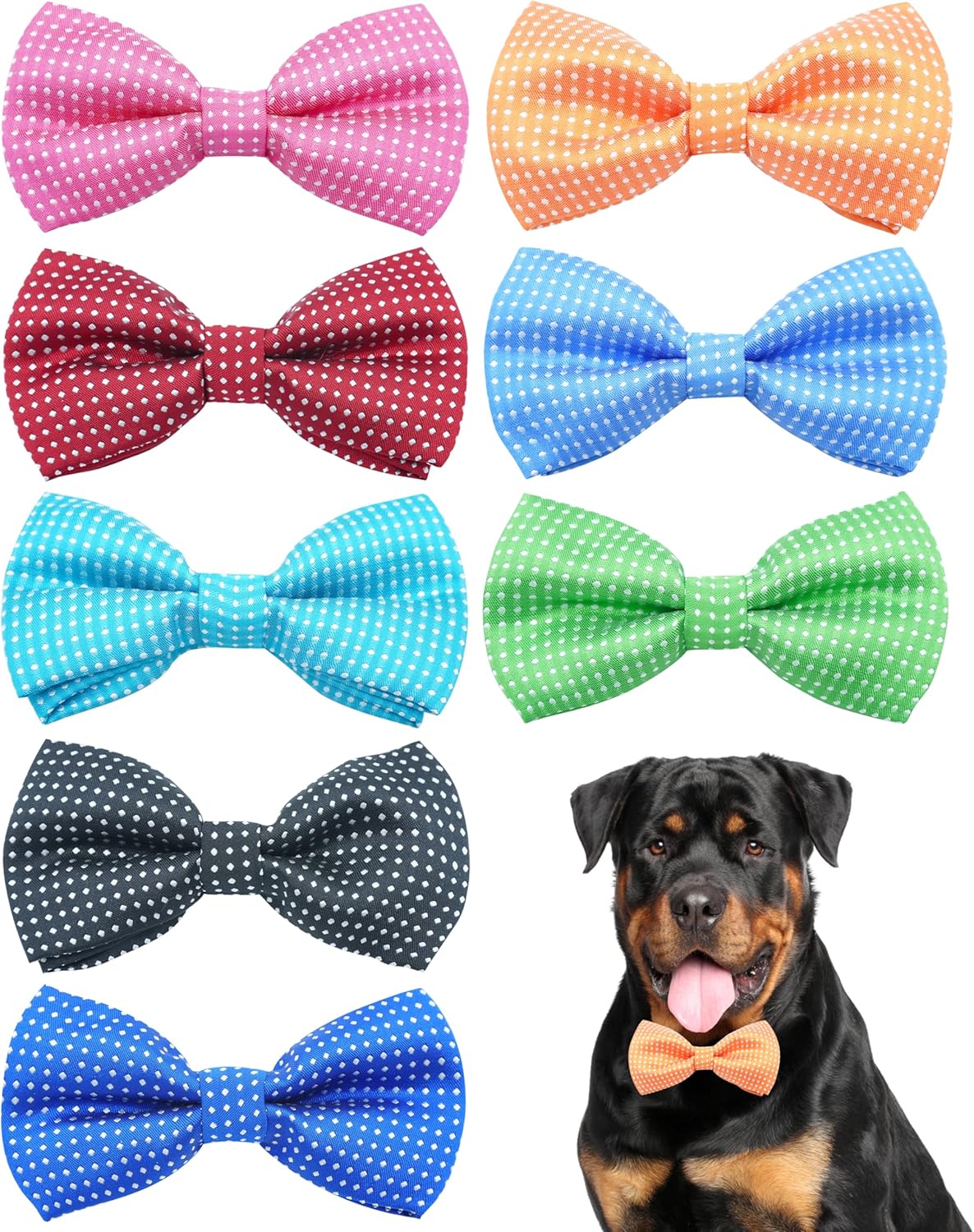 PET SHOW 8 Pack Dot Big Dogs Collar Embellishment Attachment Bow Ties for Medium Large Dogs Collar Charms Accessories Slides Bowties for Birthday Wedding Parties Assorted