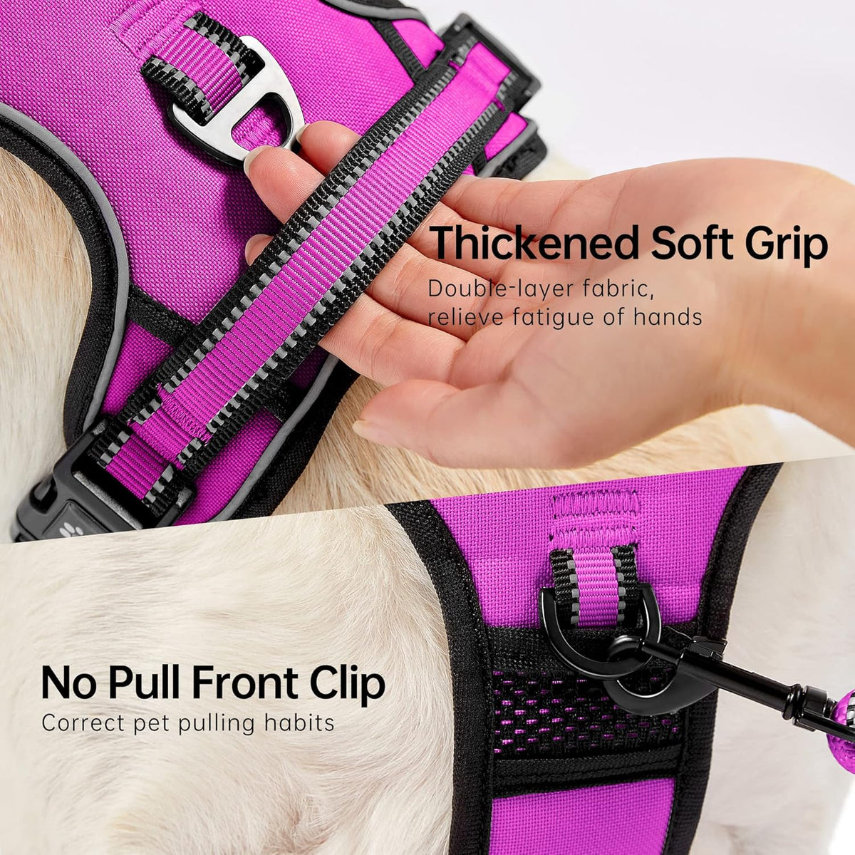 NESTROAD No Pull Dog Harness,Adjustable Oxford Dog Vest Harness with Leash,Reflective No-Choke Pet Harness with Easy Control Soft Handle for Large Dogs(Large,Fuchsia Pink)