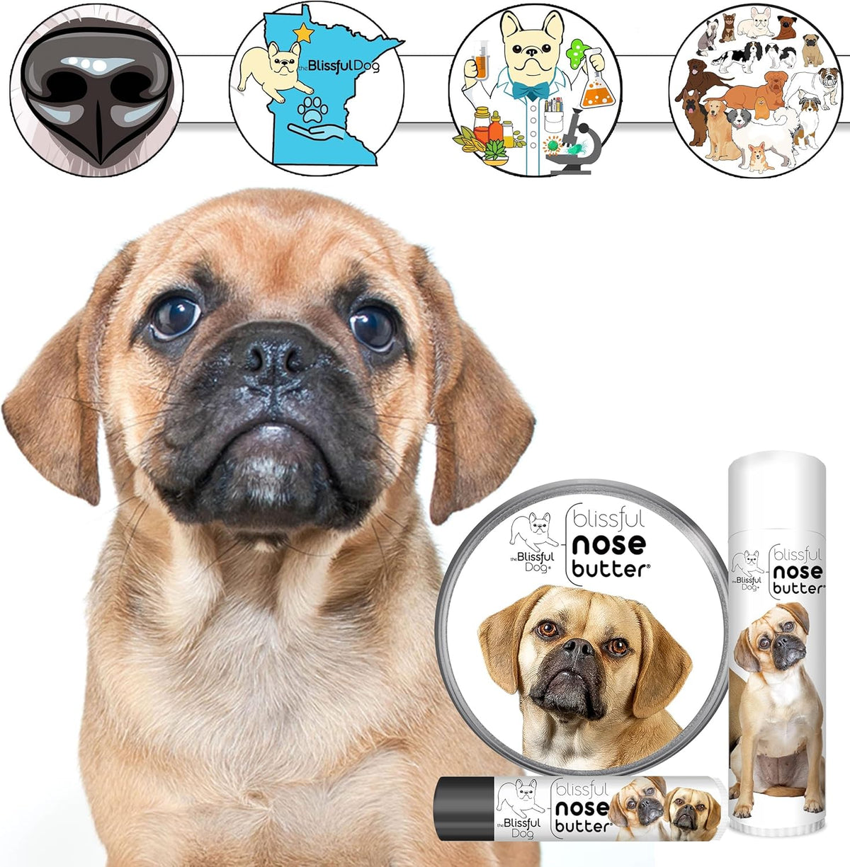 The Blissful Dog Puggle Unscented Nose Butter - Dog Nose Butter, 0.50 Ounce,UNSC-50OZ-PUGGLE