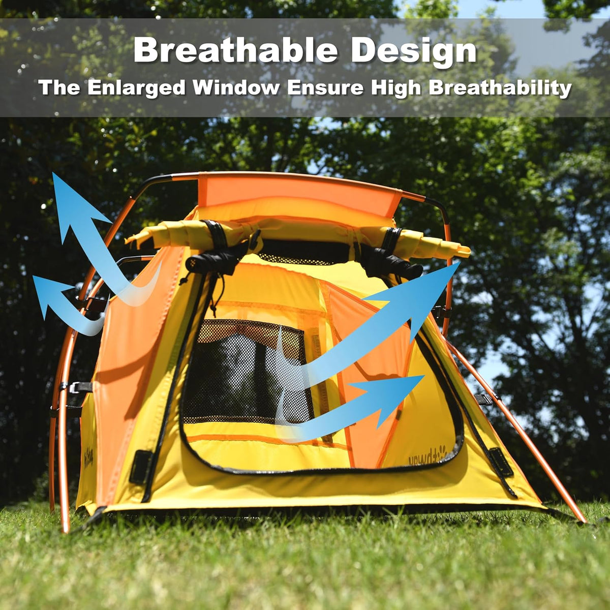 Dog Tent and Portable Playpen Outdoor Waterproof, with Aluminum Poles and Camping Mat, Pet Tent with Zippered Mesh Door, Dog House Outdoor, for Camping, Travel, Backyard, Patio (Yellow, Small)