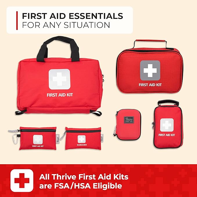 Thrive Home Essentials First Aid Kit (291 Pieces) - First Aid Bag with Multi-Sized Bandage, Gauze, Wipes, Scissors, Gloves, Tape, Ice Pack and More