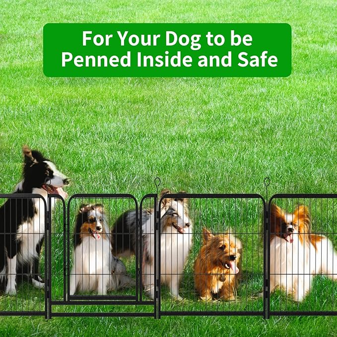 Dog Playpen Outdoor Extra Wide 16 Piece Panels Heavy Duty Dog Fence 24" Height Anti-Rust with Doors Portable for RV Camping Yard, Total 29FT, 68 Sq.ft, Snowy Black