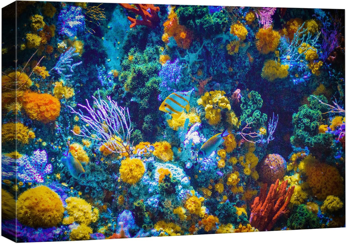 wall26 Canvas Print Wall Art Vibrant Neon Multicolor Anemone Coral Reef Nature Animals Photography Realism Rustic Scenic Landscape Wilderness Earth for Living Room, Bedroom, Office - 16"x24"