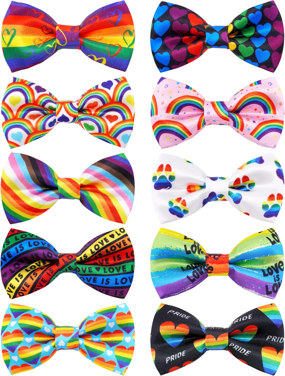 PET SHOW 10 Pack Pride Month Big Dog Bow Ties for Large Medium Dogs Sliding Collar Attachments Rainbow Bowties LGBT Bowknots Party Holiday Pet Grooming Accessories(Large)