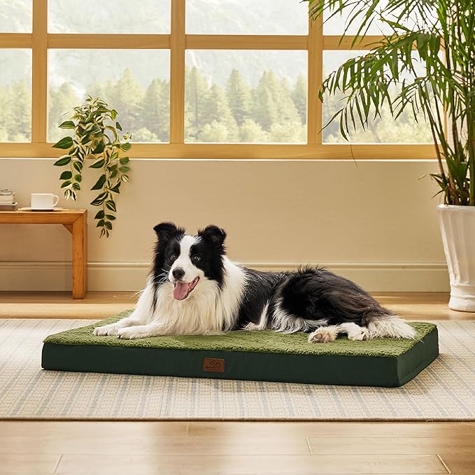 Bedsure Dog Beds Large Sized Dog - Comfy Flat Pet Beds with Removable Washable Cover, Orthopedic Egg Crate Foam Puppy Mat, Suitable for Pet Up to 65 lbs