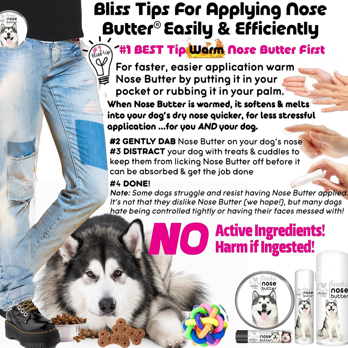 The Blissful Dog Malamute Nose Butter for Dry, Cracked Skin, Lick-Safe Dog Nose Balm with Moisturizing Shea Butter, Almond, Olive, and Essential Oils, Pet Supplies, Uncented, 1 oz.
