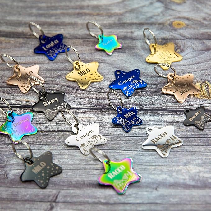 Personalized Dog Tag with 5 Lines of Custom Deep Engraved Durable Stainless Steel Pet ID Name Tag Designer Small Size Star