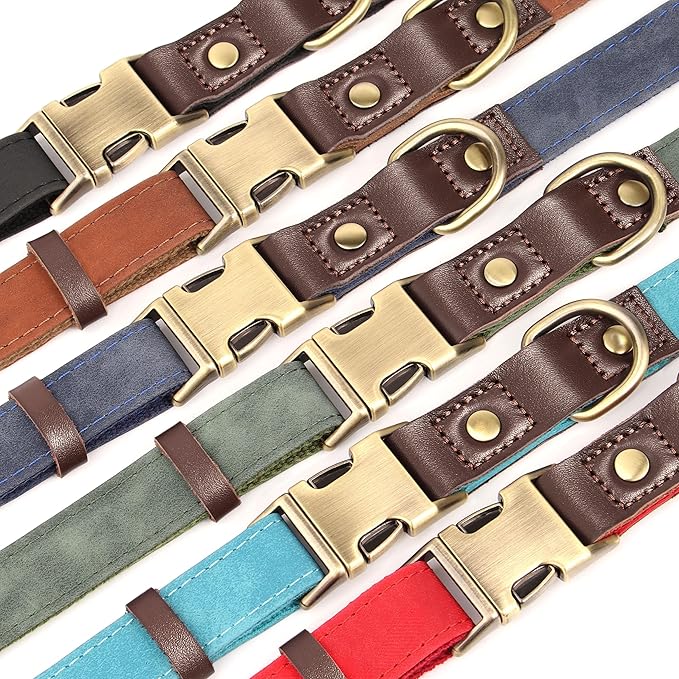 Didog Soft PU Leather Dog Collar for Large Dogs,Classic Adjustable Wide Dog Collars with Quick Release Metal Buckle,Easy Clean and Comfortable with Nylon Lining,Red,XL Neck 20-27", Width 1.2"