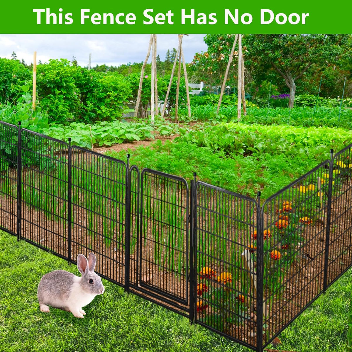 Doorless Dog Digging Fence Barrier,56in(H) 10 Panels Total 22.1 Ft(L), Black Metal Fencing for Yard 4.6ft Tall, Dog Fence Outdoor for Yard, Fences for Garden Beds, Garden Fencing Border