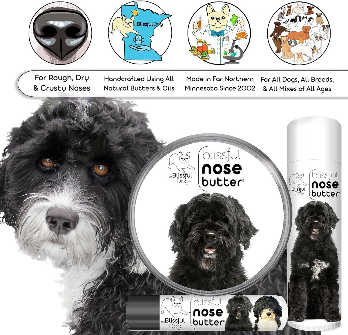 The Blissful Dog Portuguese Water Dog Unscented Nose Butter - Dog Nose Butter, 0.50 Ounce