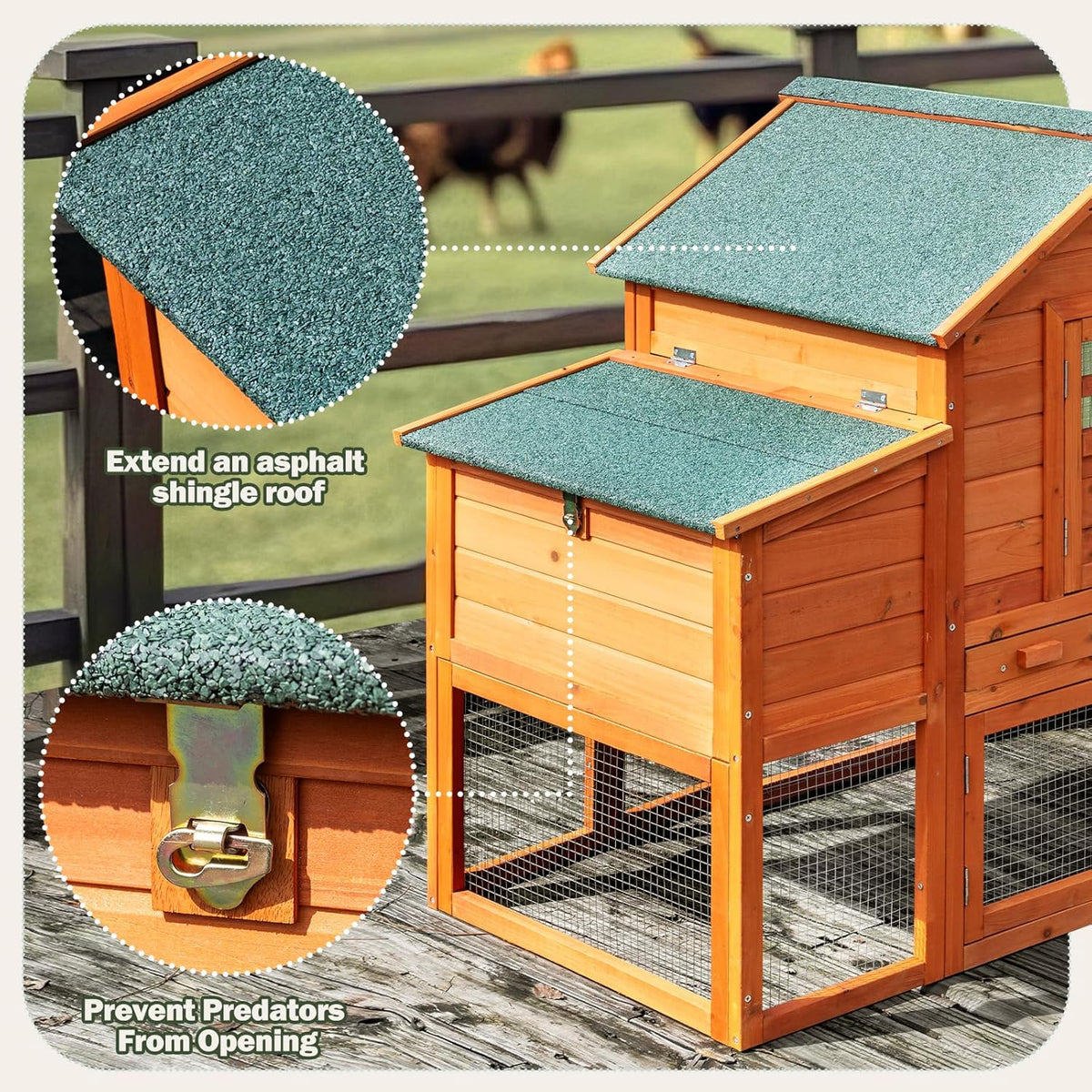 Chicken Coop for 4-6 Chickens Outdoor Wooden Hen House Poultry Pet Hutch for Backyard w/Run Cage & Nesting Box
