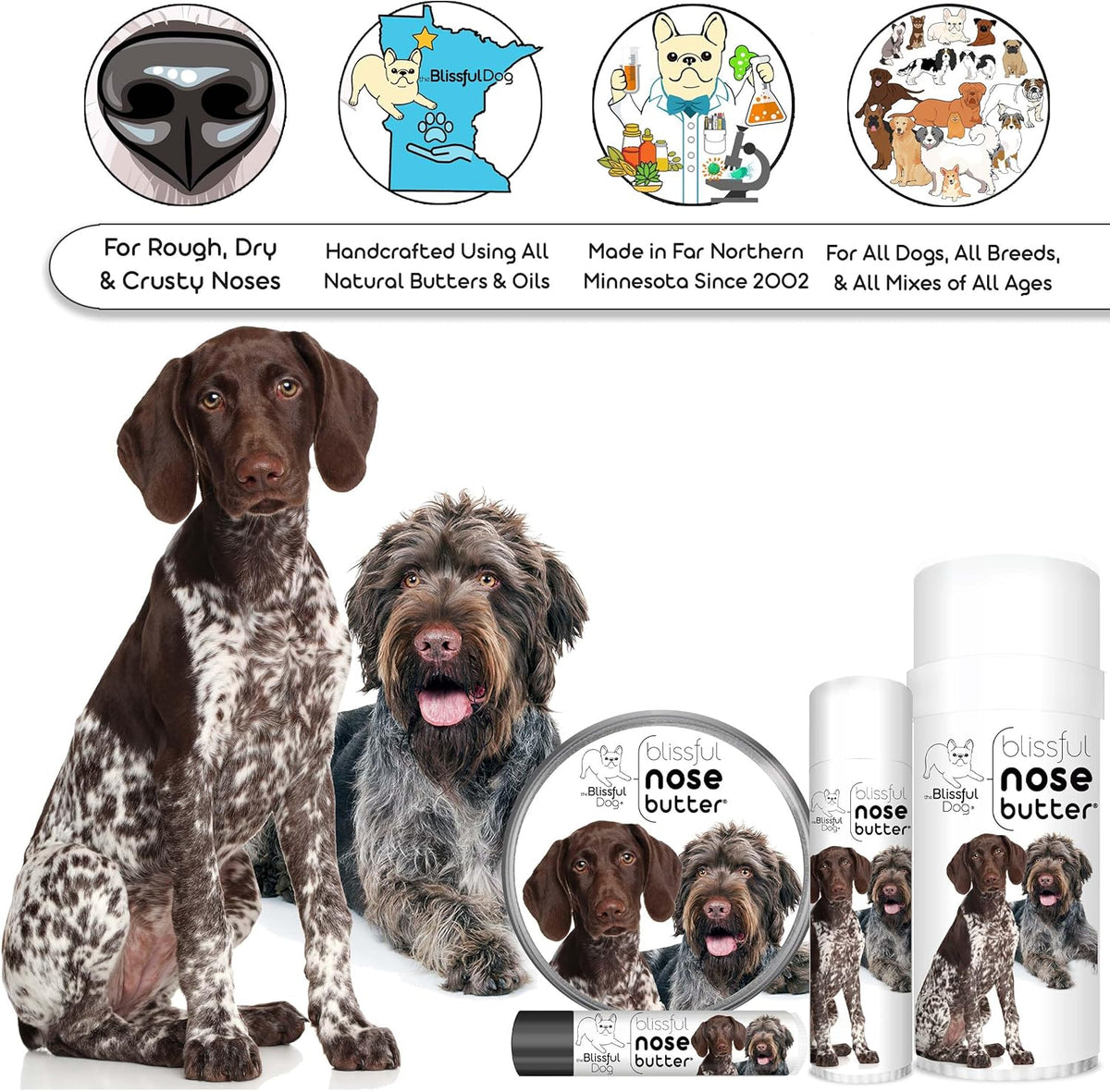 The Blissful Dog German Shorthaired Pointer Nose Butter for Dry, Cracked Skin, Lick-Safe Dog Nose Balm with Moisturizing Shea Butter, Almond, Olive, and Essential Oils, Pet Supplies, Uncented, 8 oz.
