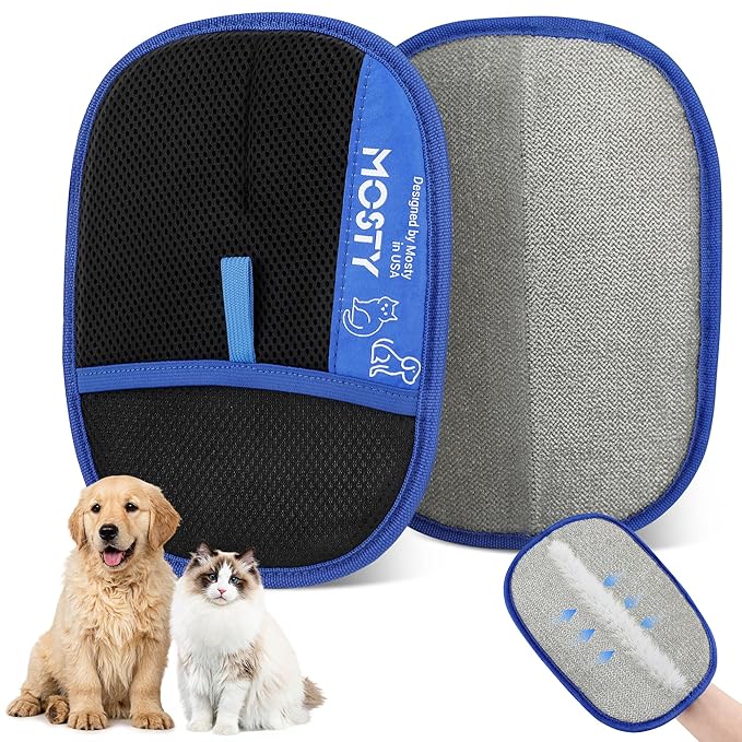 2Pcs Pet Hair Removal Glove,Double Sided Electrostatic, Reusable Cat & Dog Hair Remover Mitt for Furniture, Couch, Carpet, Car Seat, Quick Cleaning Grooming Glove