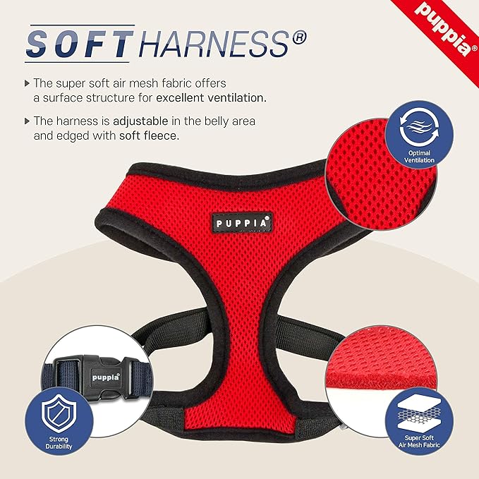 Puppia Soft Dog Harness No Choke Over-The-Head Triple Layered Breathable Mesh Adjustable Chest Belt and Quick-Release Buckle, Beige, Small