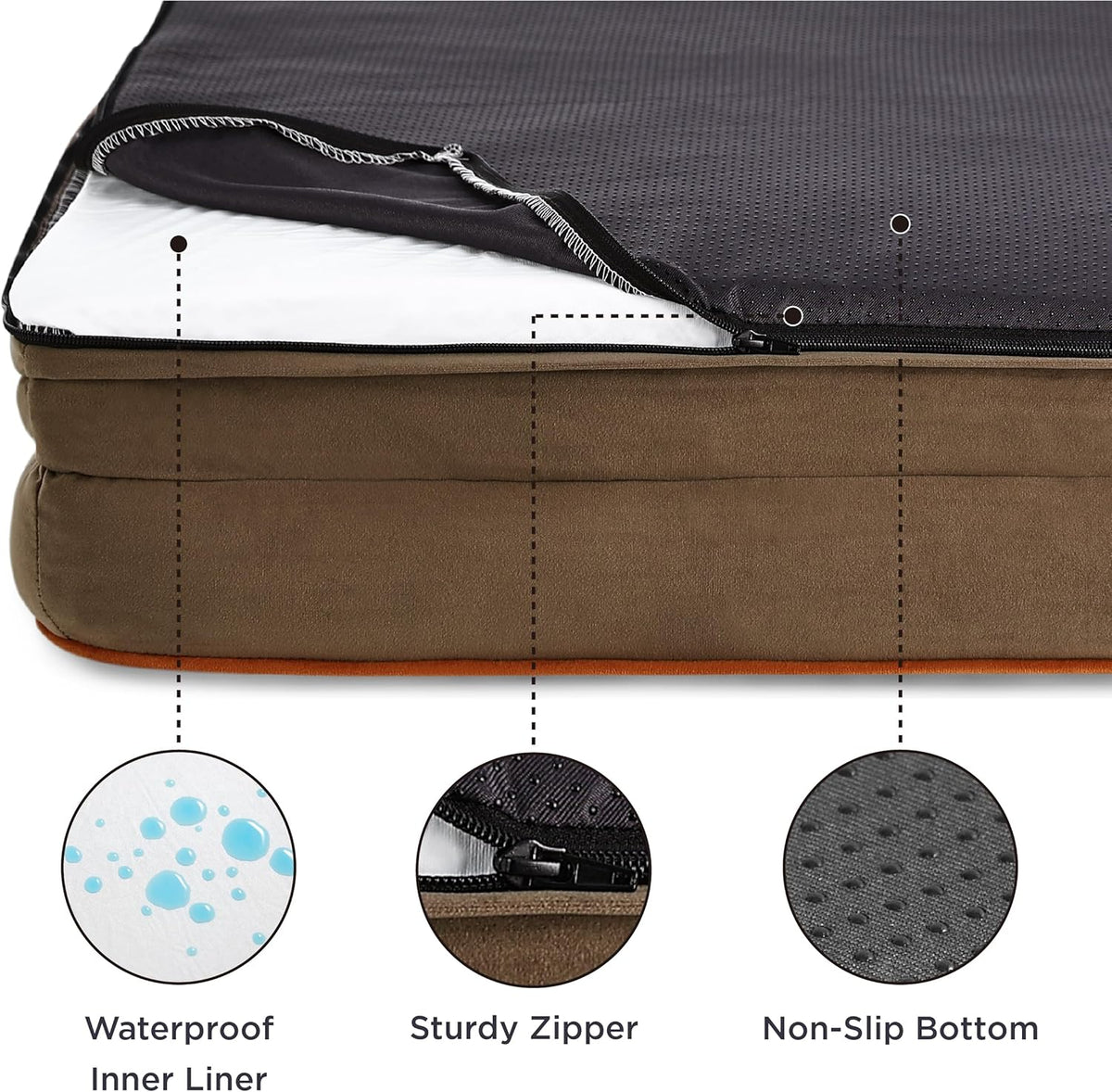 Bedsure XL Plus Orthopedic Dog Bed for Extra Large Dogs - Washable XLarge Dog Cat Bed Waterproof, Comfort Dogs Couch Sofa with Washable Removable Cover, Pet Bed with Nonskid Bottom, Brown, 48"