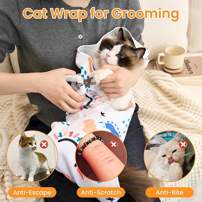 Cat Wrap for Grooming,Cat Wrap for Cutting Nails,Self-Adherent Soft Cat Blanket to Wrap,Anti-Bite,Anti-Scratch,Anti-Escape Calming Cat Swaddle Wrap (17.7" X 17.7",Within 10.61lbs)