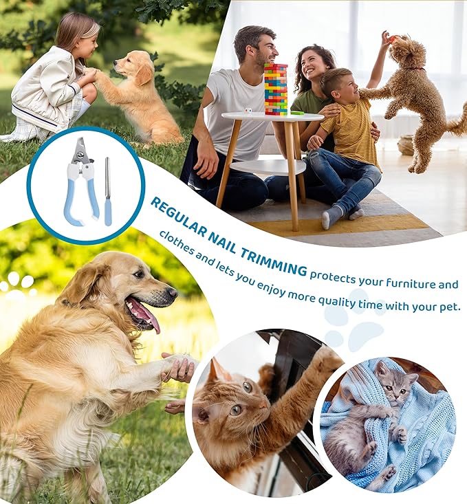 Pet Nail Clippers and Trimmers for Dogs and Cats, Professional Grooming Tool with Safety Guard, Sharp Blades, Free Nail File, Avoid Overcutting, Suitable for Small and Large Pets (Blue)