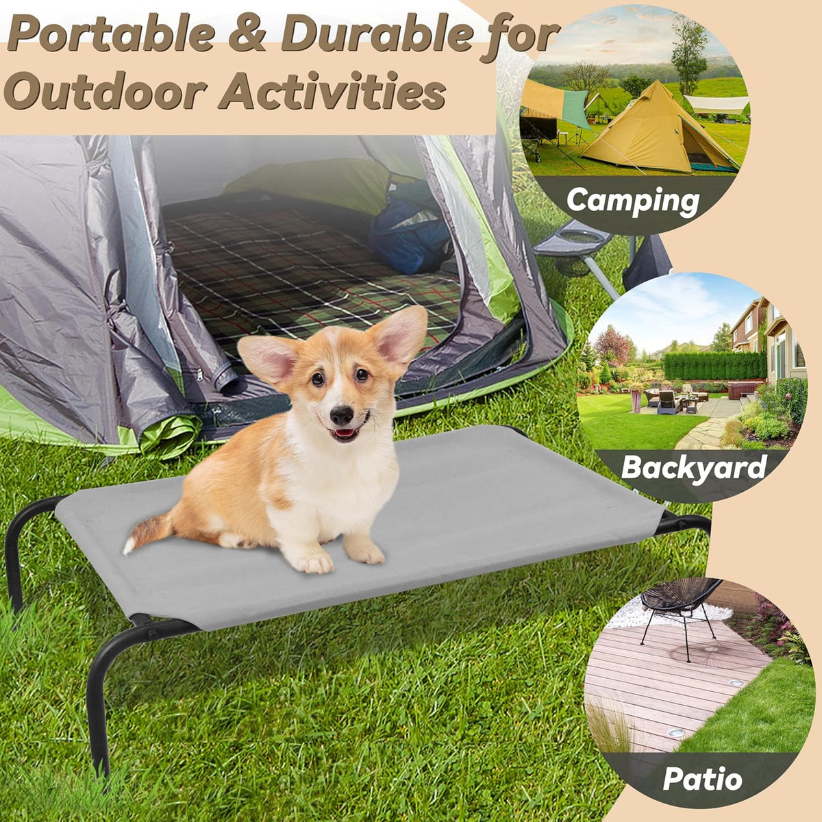PHYEX Raised Pet Cot for Small Pets, Elevated Dog Bed with Breathable Mesh, Sturdy Steel Frame for Indoor & Outdoor Use, Non-Slip Design, Easy Clean, 33-Inch Grey