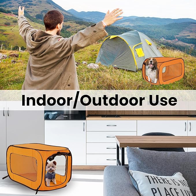 Beatrice Home Fashions Portable, Collapsible, Pop Up Kennel Travel Cat and Dog Crate, 32.5" L x 19.5" W x 19.5" H, Orange