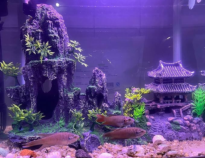 Extra Large Aquarium Decorations kit - “Ancient Temple in The Mountain”, Japanese Aquarium Decorations Resin Aquarium Castle Decorations Aquarium Mountain View Stone