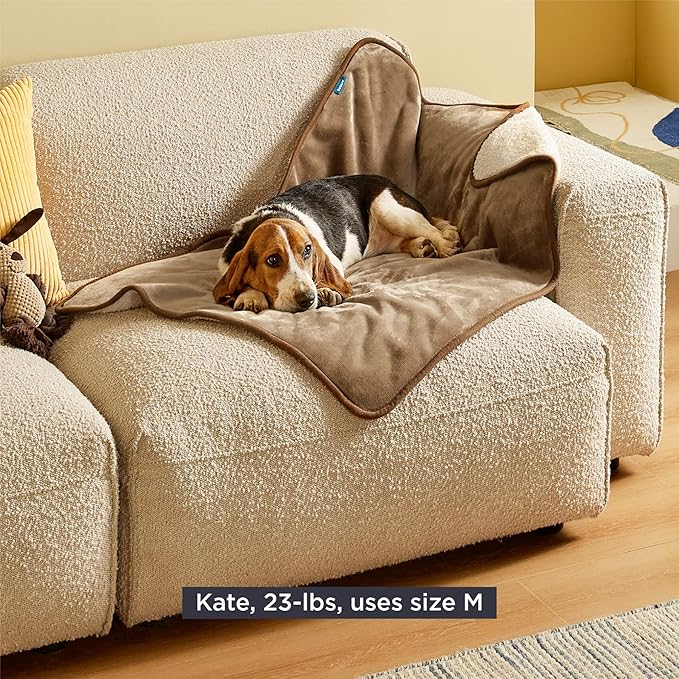 Bedsure Waterproof Dog Blankets for Medium Dogs - Medium Cat Blanket Washable for Couch Protection, Sherpa Fleece Puppy Blanket, Soft Plush Reversible Throw Furniture Protector, 30x40, Camel