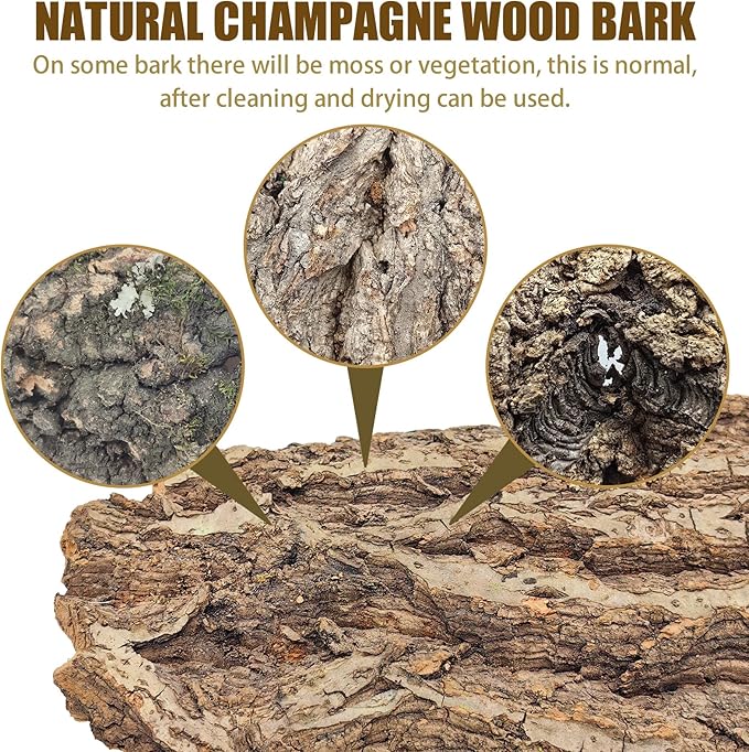 VCEPJH Reptile Bark Bedding,2 LB Natural Cork Bark for Reptiles Flat Cork Wood Terrarium Substrate Tank Supplies for Snake Spiders Bearded Dragons Hermit Crabs Geckos