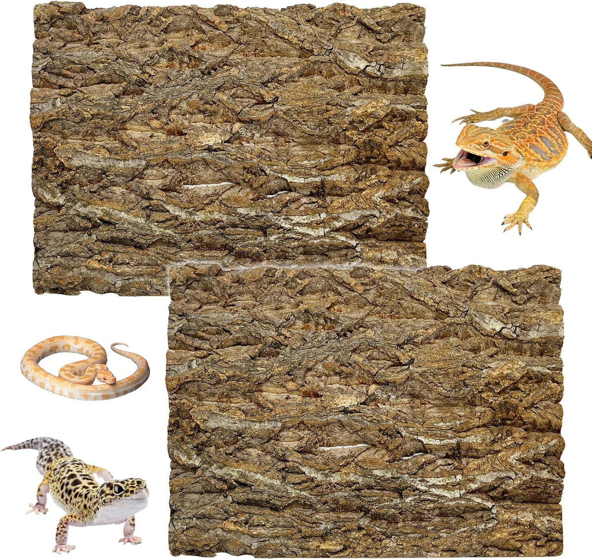 kathson 2PCS Cork Tile Background Bark 11.8”Lx7.9”W Terrarium Backdrop Wall Decor Natural Reptile Climbing Mat Habitat Decor for Spider Gecko Lizard Chameleon Bearded Dragon Turtle Snake