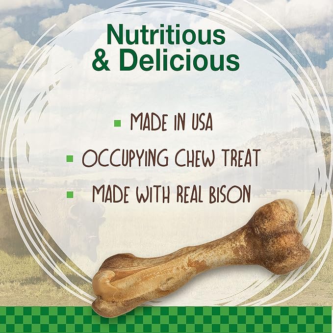 Nylabone Healthy Edibles WILD Natural Dog Chew Treats for Large Dogs, Long Lasting Dog Chew Bones Made in USA, Bison Flavor, For Dogs Up to 50 lbs. (1 Count)