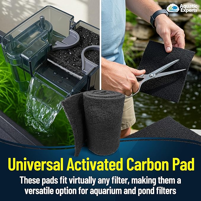 Aquarium Carbon Pad - Cut to Fit Carbon Infused Filter Pad Media for Crystal Clear Fish Tank and Ponds (10.5 Inch Width, 36 Inch Long)