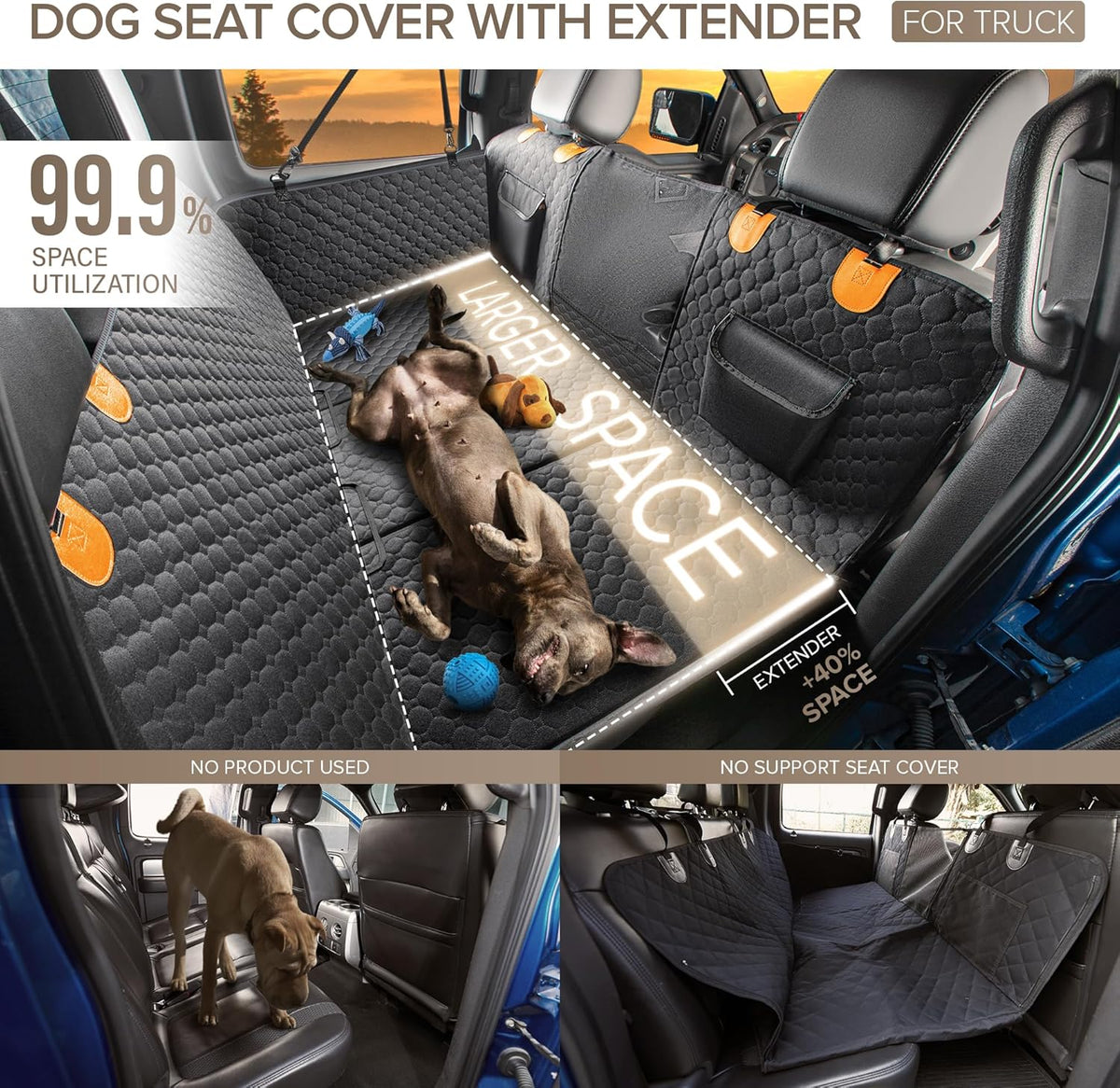SHARLOVY XL Truck Back Seat Extender for Dogs, Large Hard Bottom Dog Car Seat Cover for Back Seat, Heavy Duty Dog Car Hammock, Waterproof Pet Seat Covers for Trucks, F150, Ram1500 and Large SUV