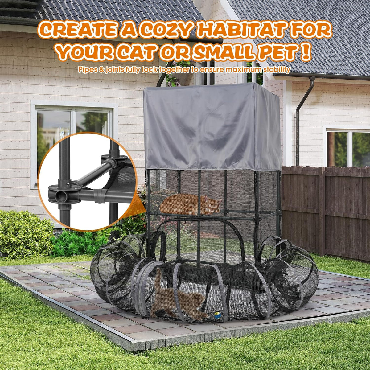 Catio Outdoor Cat Enclosure for Cats & Small Animals, Pet Playpen Cat Climber with Removable Pet Tunnel for Indoor/Outdoor Use