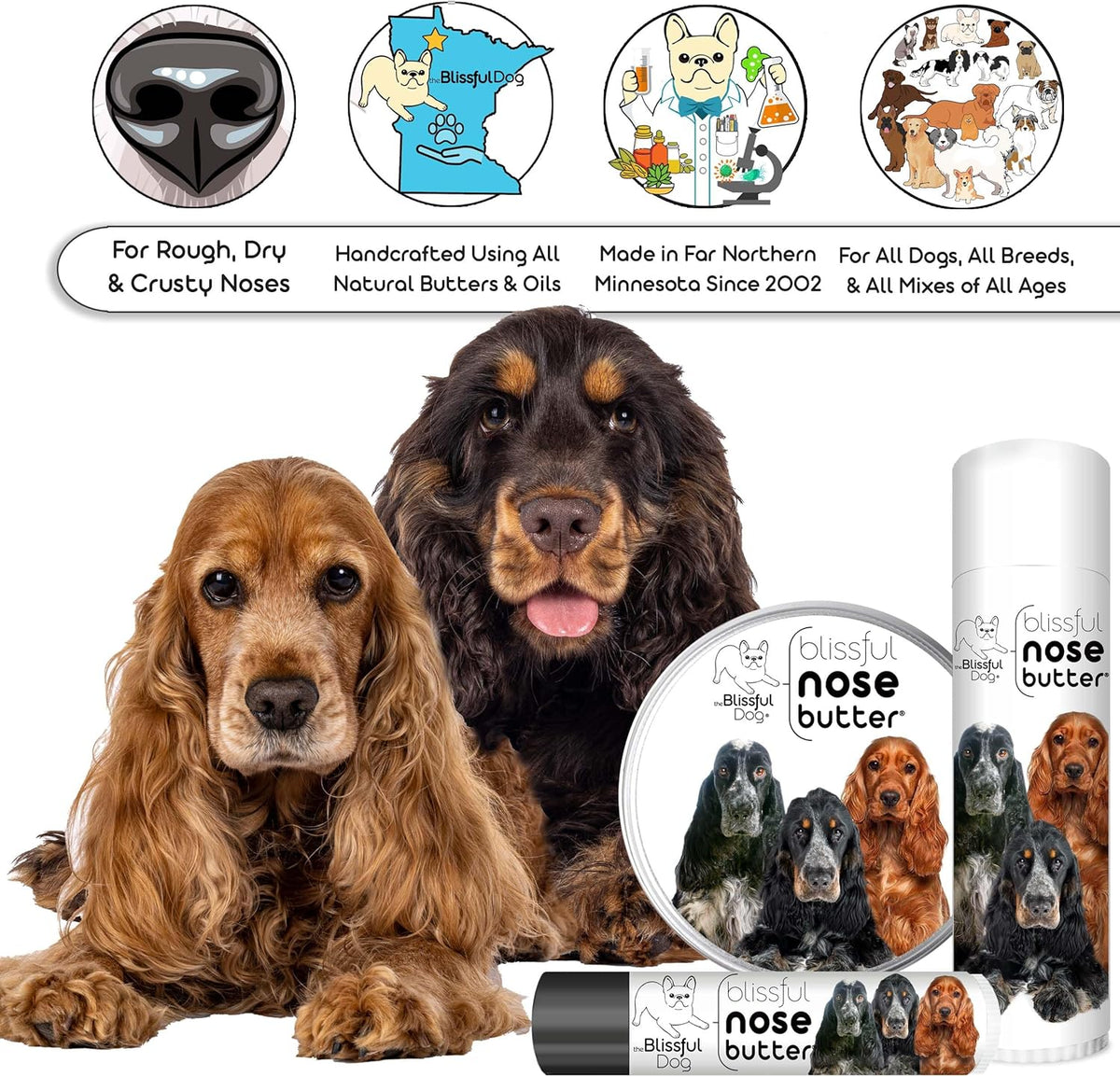 The Blissful Dog English Cocker Spaniel Unscented Nose Butter - Dog Nose Butter, 2-Ounce