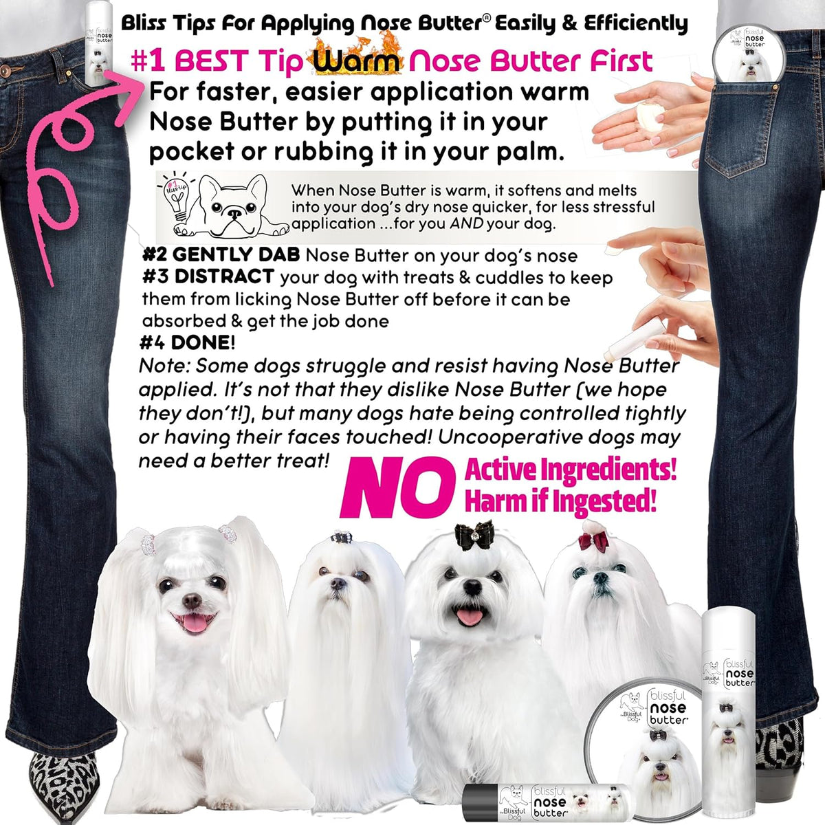 The Blissful Dog Maltese Unscented Nose Butter - Dog Nose Butter, 4 Ounce