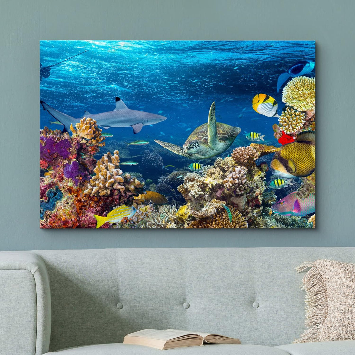wall26 Canvas Print Wall Art Tropical Island Underwater Turtle Shark Nature Animals Photography Realism Rustic Scenic Landscape Wilderness Earth Colorful for Living Room, Bedroom, Office - 24"x36"