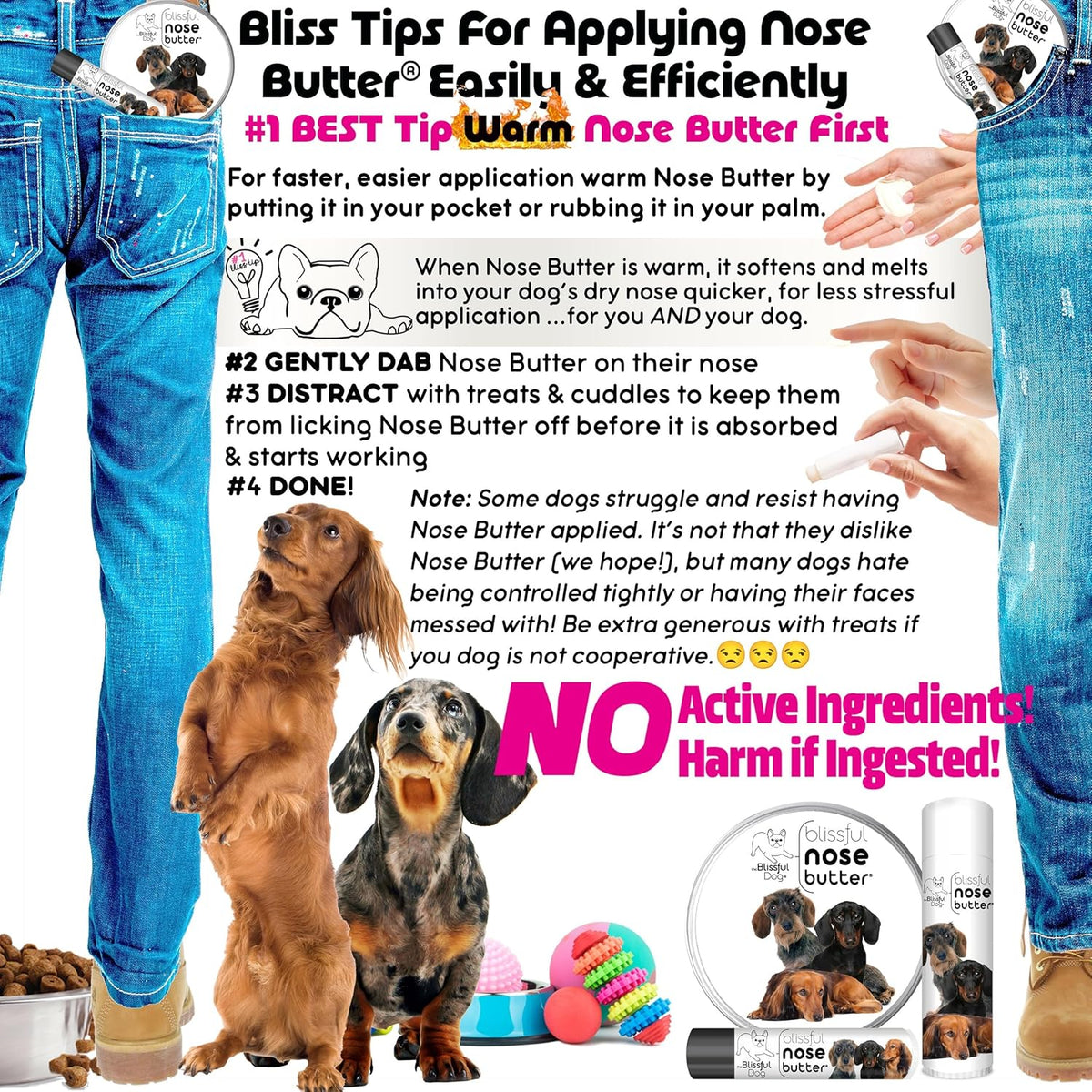 The Blissful Dog Dachshund Nose Butter for Dry, Cracked Skin, Lick-Safe Dog Nose Balm with Moisturizing Shea Butter, Almond, Olive, and Essential Oils, Pet Supplies, Uncented, 8 oz.