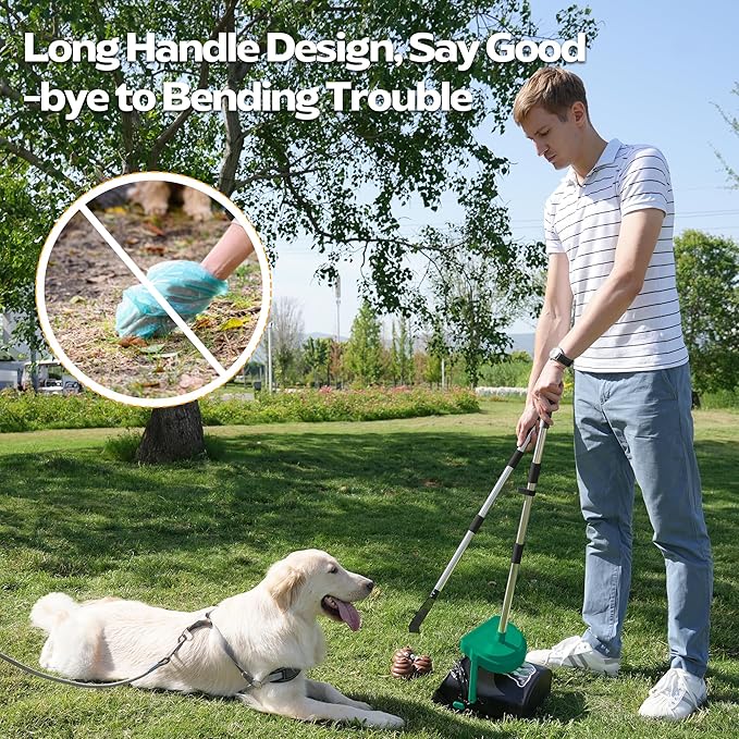 UPSKY Dog Pooper Scooper Swivel Bin & Rake Kit with 100 Waste Bags,33.4" Stainless Steel Long Handle Heavy Duty Pet Poop Shovel for Large Medium Small Dogs, Odor-Proof Lid for Yard/Lawn/Outdoor Use
