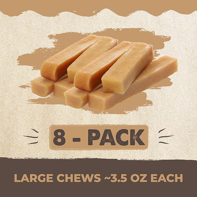 Mighty Paw Yak Cheese Chews for Dogs | All-Natural Long Lasting Pet Treats. Odorless and Great for Oral Health. Limited-Ingredient Chews for Puppies & Power-Chewers (Large, 8 Pack)