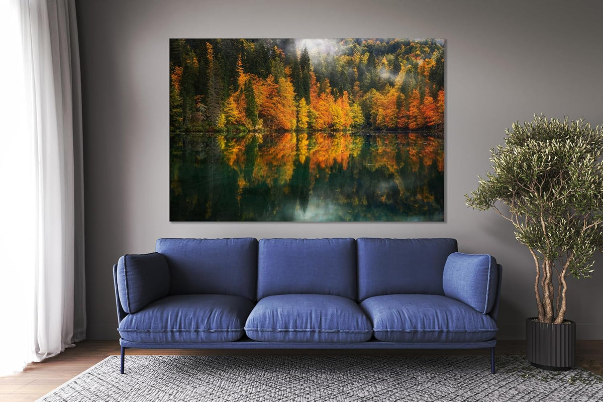 Nature Wall Art Prints - Ocean Forest Mountain Lake Canvas Landscapes - Small to Extra Large Living Room Bedroom Kitchen Bathroom Décor (Autumn by the Lake, 31L" x 47W")