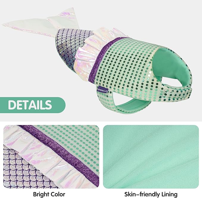 cyeollo Large Dog Costume Mermaid Dog Halloween Costumes Holiday Outfit for Big Dogs Pet Birthday Party Sparkly Clothes, Size XL