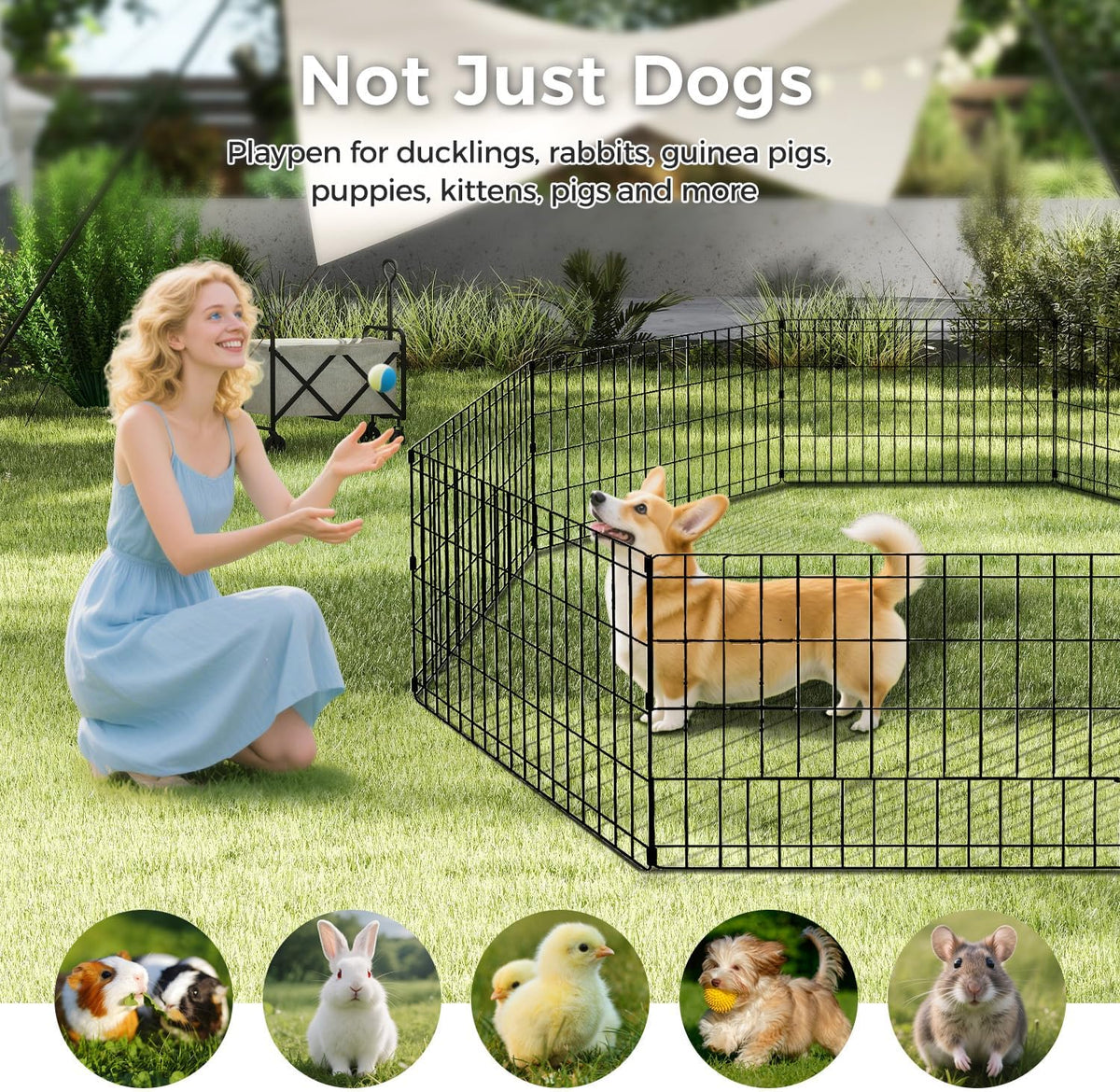 Foldable Dog Playpen 24" Height 8 Panels Metal Exercise Pen with Door - Indoor/Outdoor Puppy Playpen for Small Dogs, Portable Pet Fence for Yard Garden Camping, Black