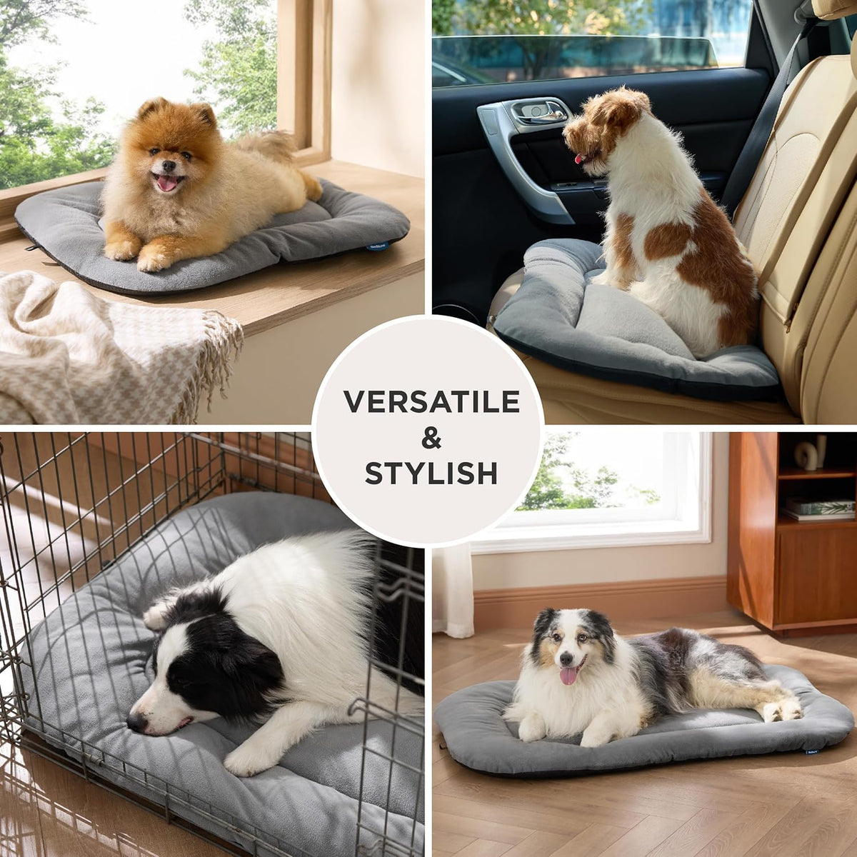 Bedsure Washable Dog Crate Pad for Extra Large Dogs, Anti-Slip Puppy Kennel Dog Bed for Crate - Ultra Soft Fleece Flat Thin Pet Mat (Not Chew Proof), Light Grey XXL 47"x29"