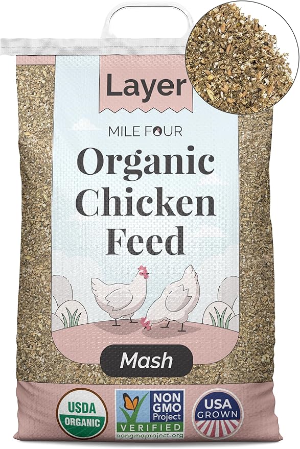 Organic Chicken Feed – Layer Mash, Non-GMO, USA Grown, 16% Protein, Corn-Free, Soy-Free, Non-Medicated Feed for Chickens, 46 lbs