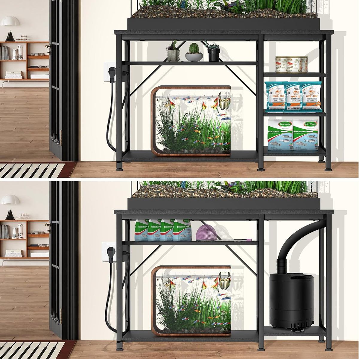 30-40 Gallon Aquarium Stand: Heavy Duty With Power Outlets and Cabinet for Tank Accessories Storage - Metal Frame, 1000LBS Capacity, Suitable for Fish & Reptile Terrariums