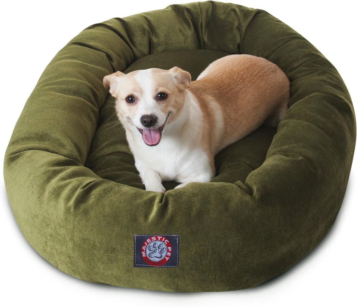 Majestic Pet 32 Inch Micro Velvet Calming Dog Bed Washable 32x23x7 (inch) – Cozy Soft Round Donut Dog Bed with Spine for Head Support - Pet Bed Medium – Fern (2025)