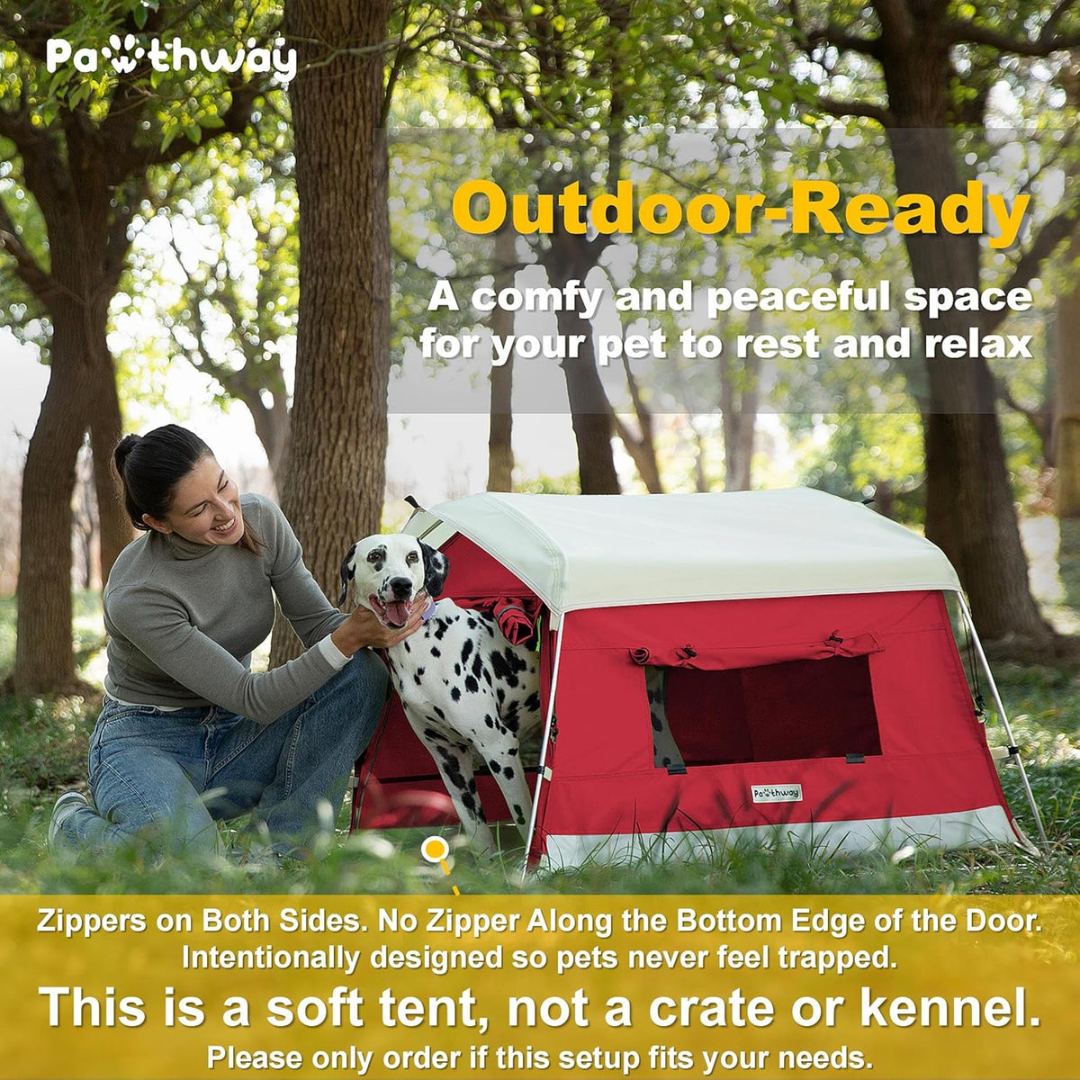 Dog Tent Cotton Fabric, Aluminum Poles and Camping Mat, Outdoor Weatherproof, Dog House Outdoor, Breathable with 2 Side Windows, Portable and Collapsible (Red, Large)