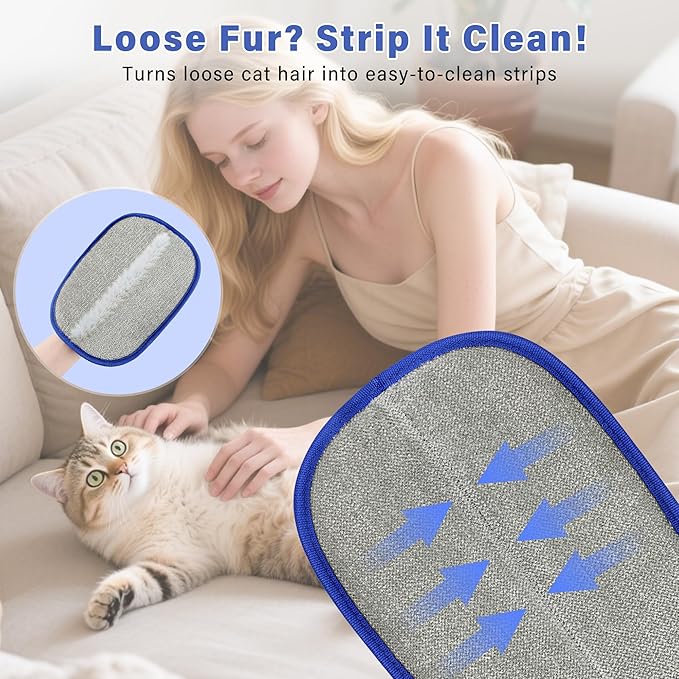 2Pcs Pet Hair Removal Glove,Double Sided Electrostatic, Reusable Cat & Dog Hair Remover Mitt for Furniture, Couch, Carpet, Car Seat, Quick Cleaning Grooming Glove