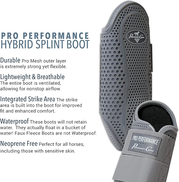 Professional's Choice Pro Performance Hybrid Splint Boot | Durable Pro Mesh Outer Layer | Integrated Strike Area | Exercise or Turnout | Waterproof | Front or Hind Legs | Medium and Large