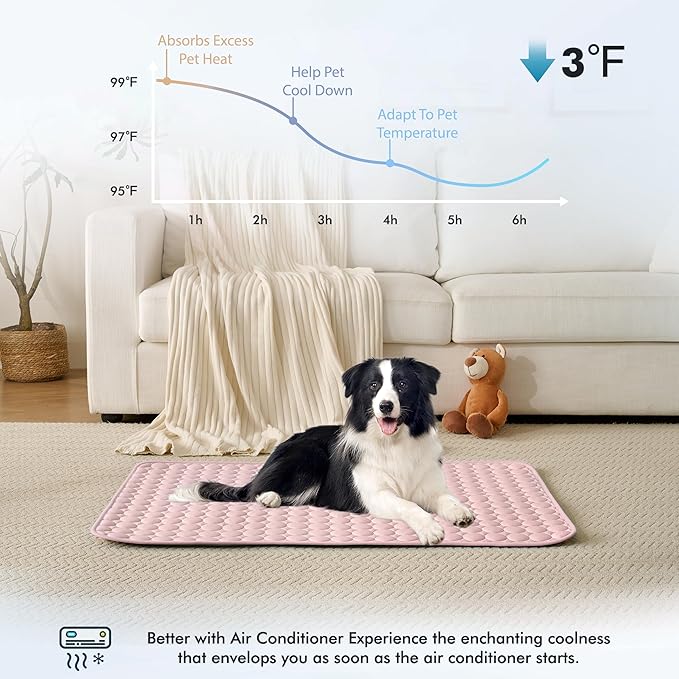 MICROCOSMOS Summer Cooling Mat & Sleeping Pad- Water Absorption Top, Materials Safe, Easy Carry, EZ Clean. Keep Cooling for Pets, Kids and Adults.(Pink, 48" x24")
